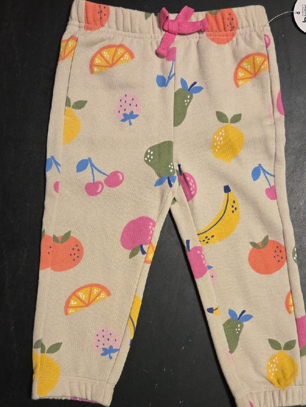 Wonder Nation Beige Fruit-Print Sweatpants with Pink Bow